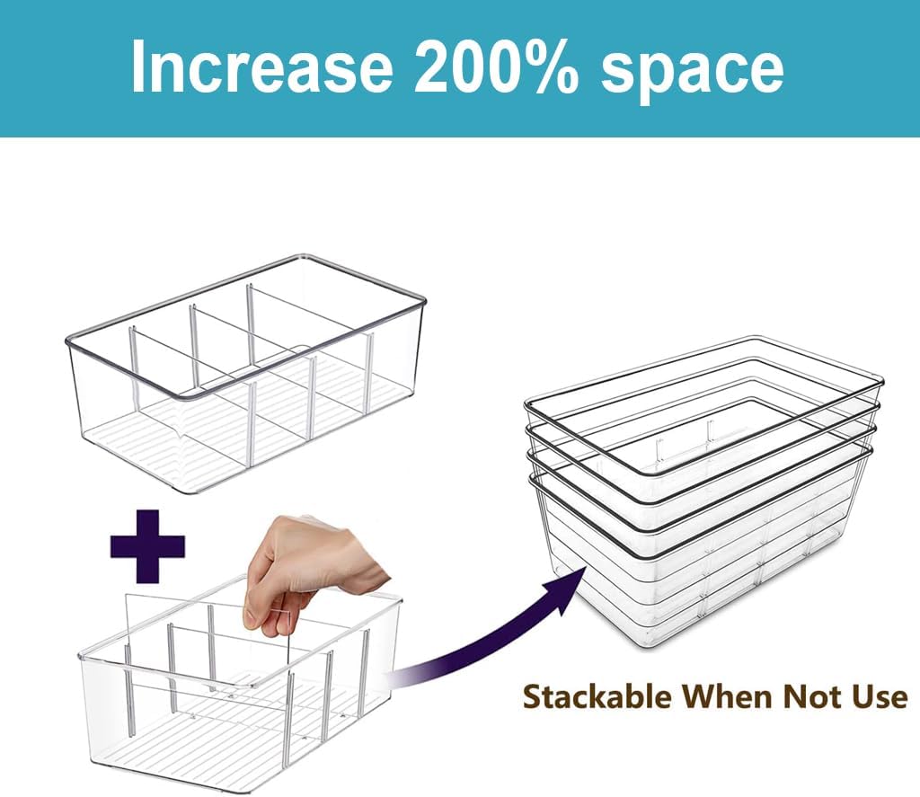 Set of 8 Clear Plastic Storage Bins, 2 kinds size Pantry Organizers for Refrigerator,Fridge,Freezer Organization and Storage,Kitchen Storage Containers for Packets, Snacks, Pouches, Spice Packets
