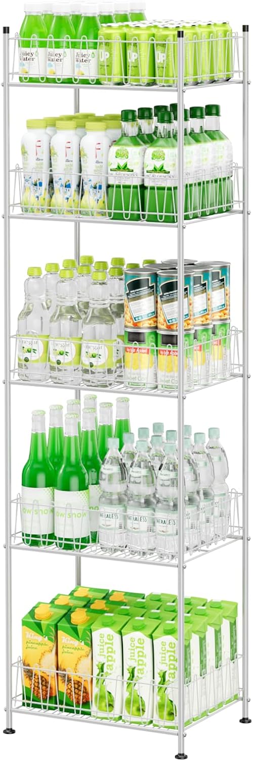 smusei 5 Tier Water Bottle Storage Rack Metal Bottled Water Organizer for Floor Beverage Holder Stand for Floor, Drink Shelf for Kitchen Living Room, Space Saver