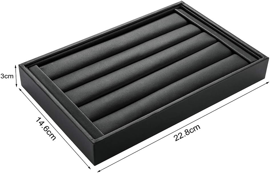 Valyria Velvet 5 Slots Ring Earrings Trays Showcase Display Jewelry Organizer (Black Flat PU Leather)