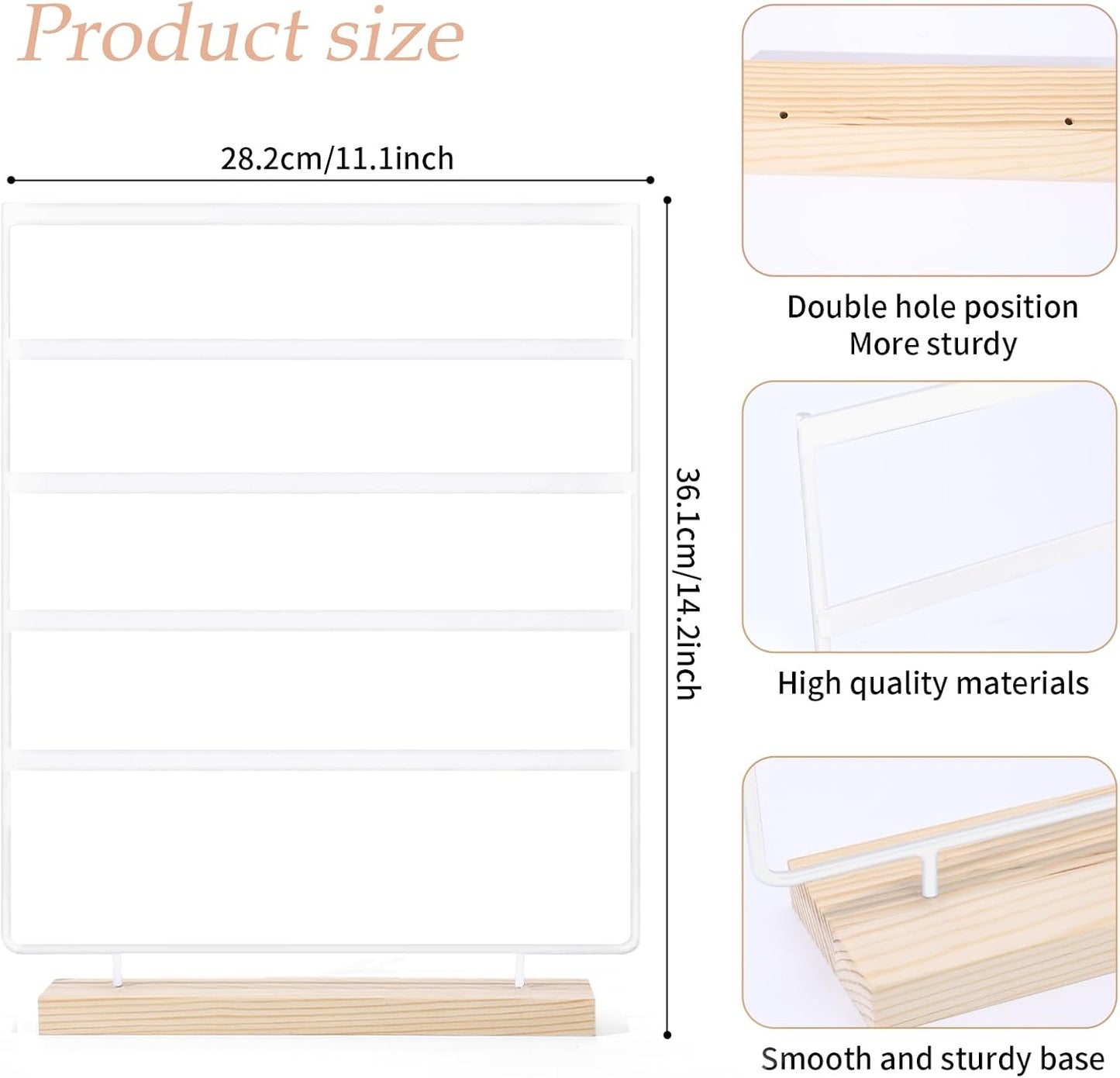 SNOWSTAR Hair Claw Clip Holder Organizer - 5 Tier Iron Rod Hair Clip Holder Storage for Women Girls, Wood Base Desktop Organizer