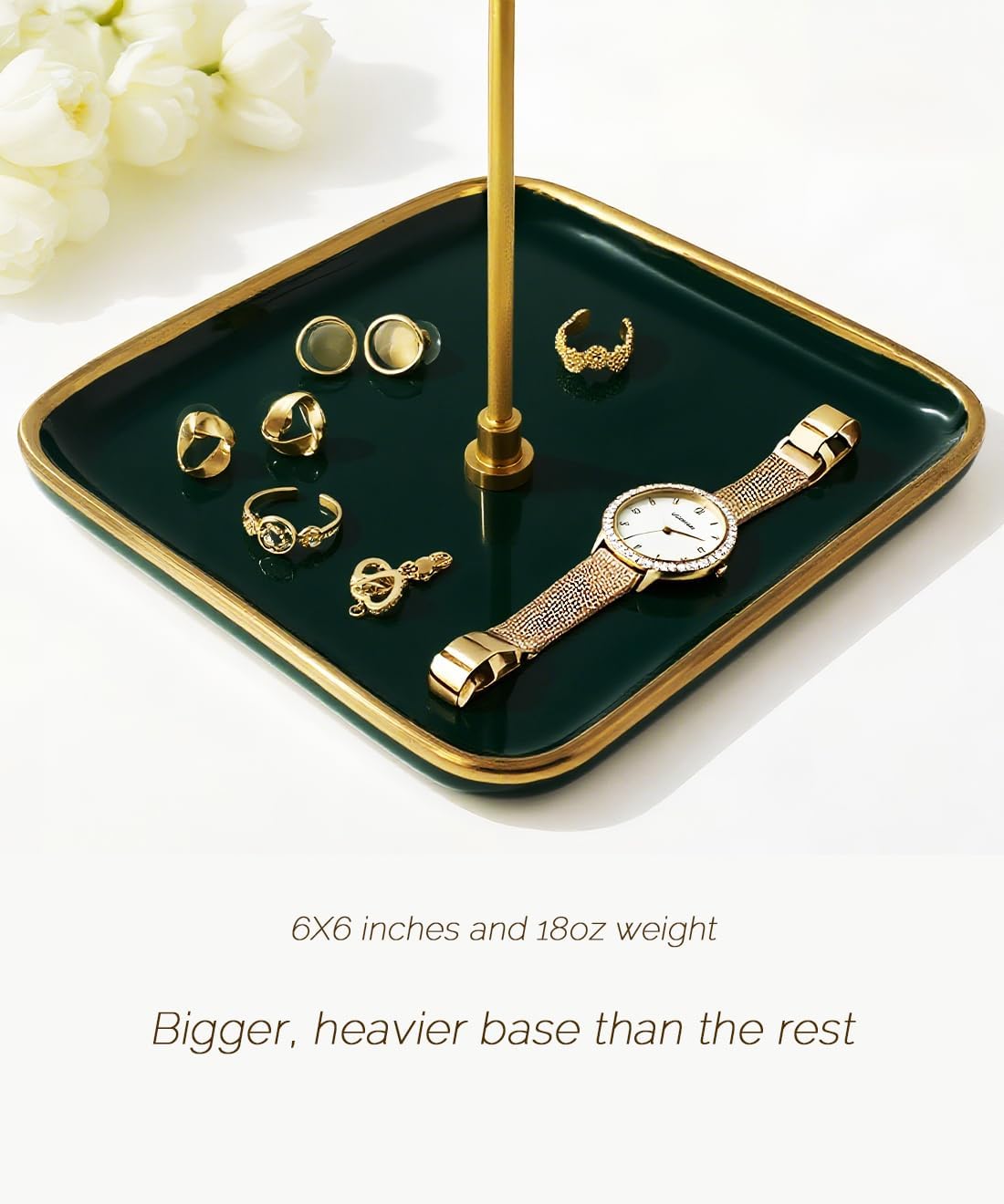 VROOMIUM Necklace Holder- Ceramic Base 1ft Height Jewelry Organizer Stand, Aesthetic Jewelry Hanger Display for Necklaces, Bracelets, Rings, Exhibidor de Collares-Elegant Green