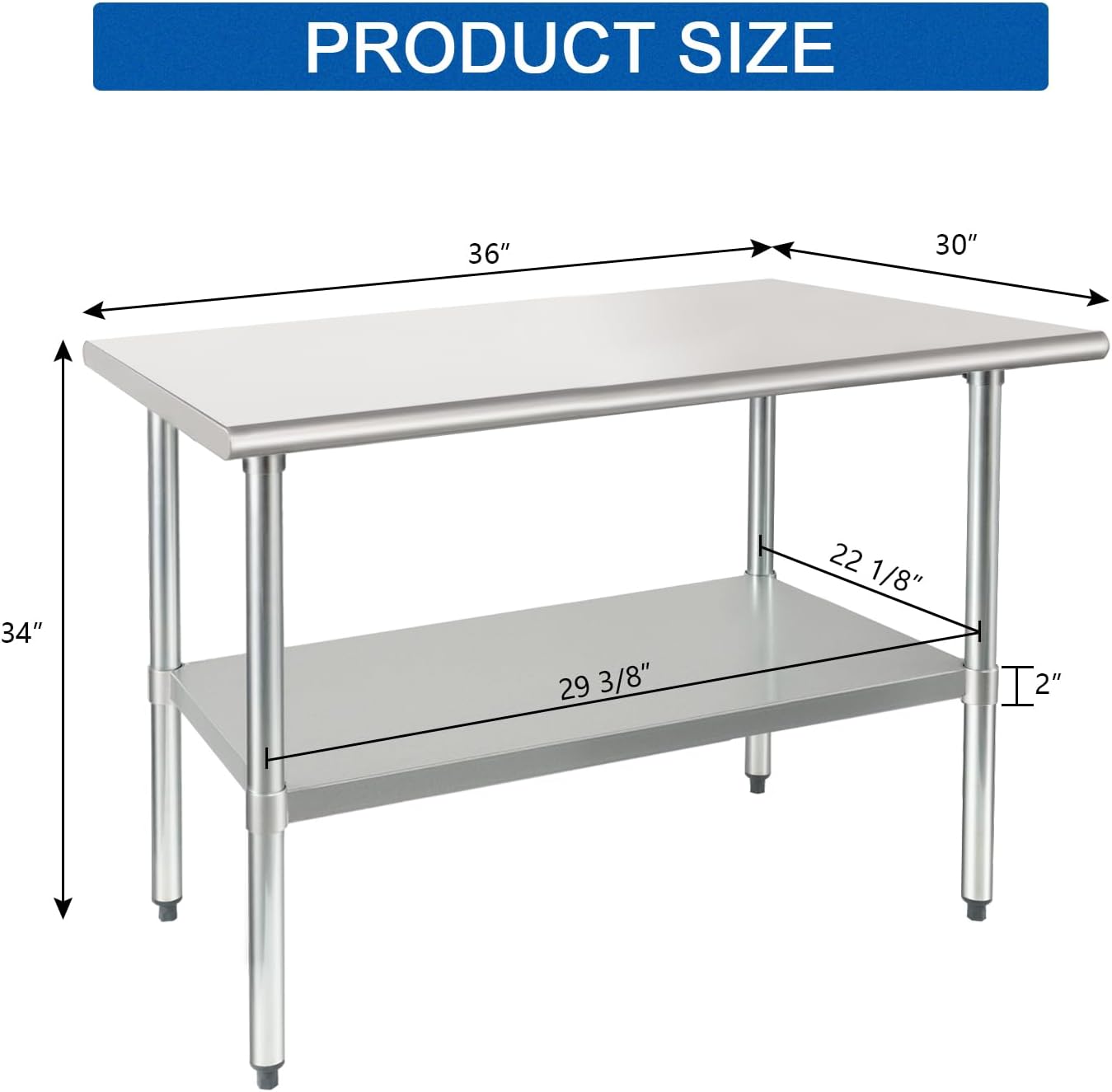 HARDURA Stainless Steel Table 30X36 Inches with Undershelf and Galvanized Legs NSF Heavy Duty Commercial Metel Table for Food Prep