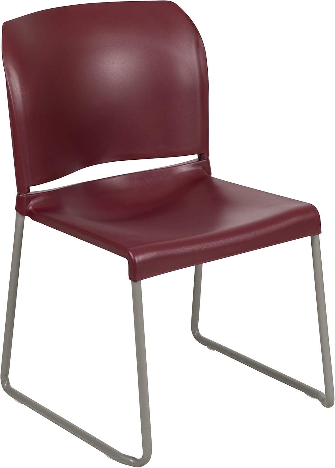 Flash Furniture HERCULES Series 880 lb. Capacity Burgundy Full Back Contoured Stack Chair with Gray Powder Coated Sled Base