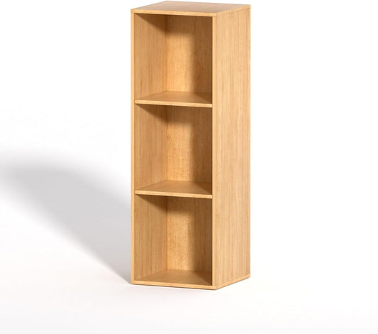 3 Cube Storage Organizer, 3 Tier Cube Low Bookcase Freestanding Storage Display Organizer for Home Office, Three-Cubes Open Shelf Short Bookshelf (Oak, 3 Cube)