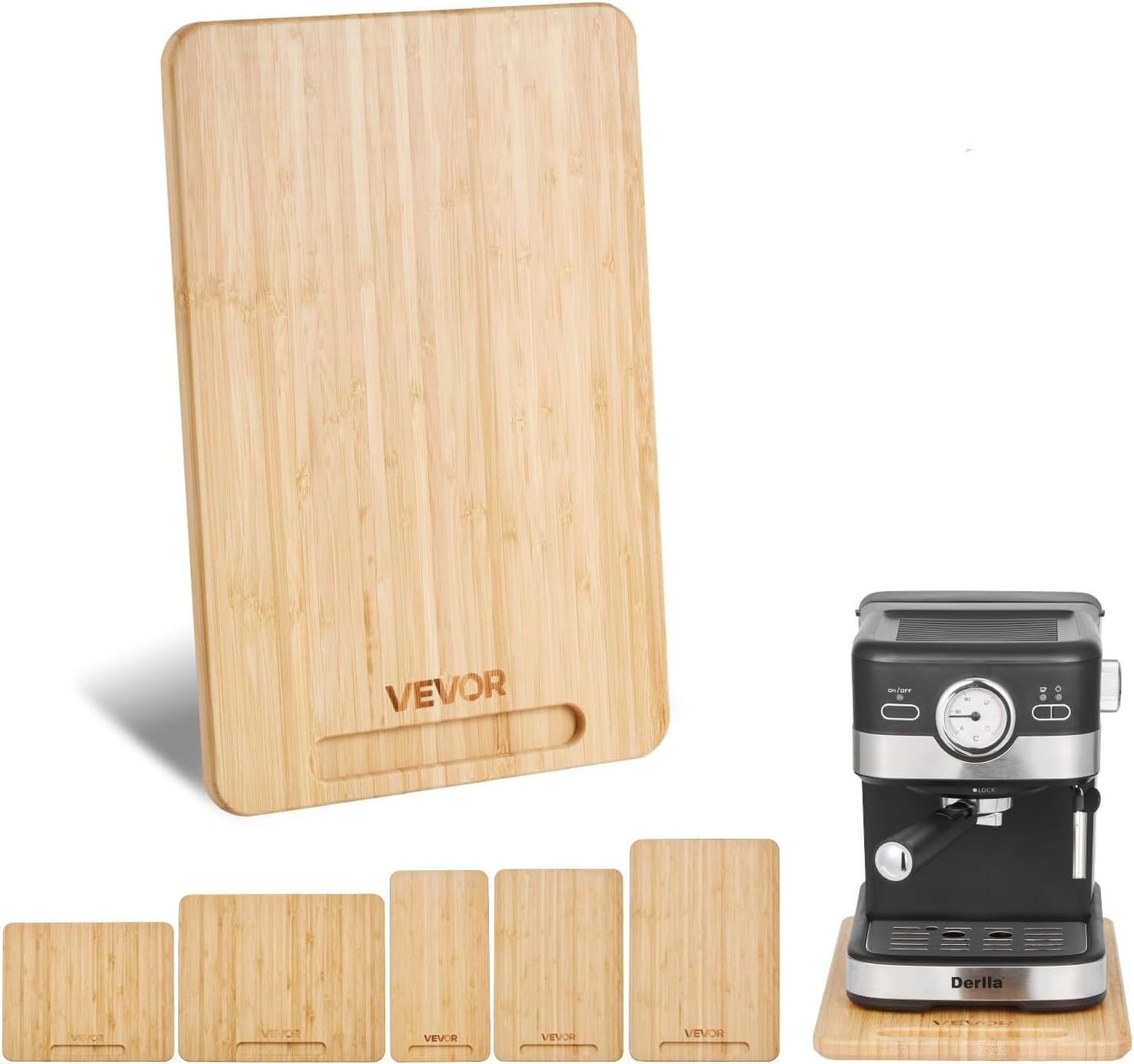 VEVOR Appliance Slider, Small 14.5 x 7.5-inch, Rolling Sliding Tray with Rubber Wheels & Hollow Handle, Easy to Clean, Appliance Rolling Tray for Coffee Maker, Kitchen Countertop, Natural Wood