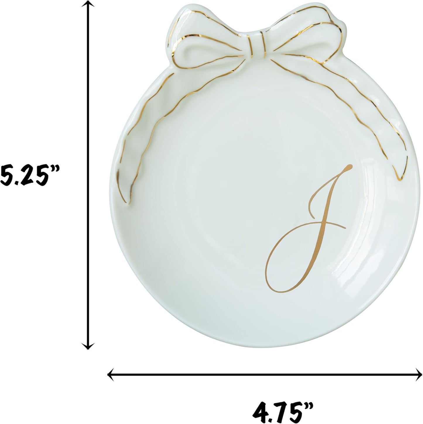 COLLECTIVE HOME - Personalized Initial Ceramic Jewelry Tray with Bow, Christmas Gift Ideas for Women, Small Gift for Girlfriend Wife, Ring Holder, Earrings Dish, Birthday Gift for Her (J)