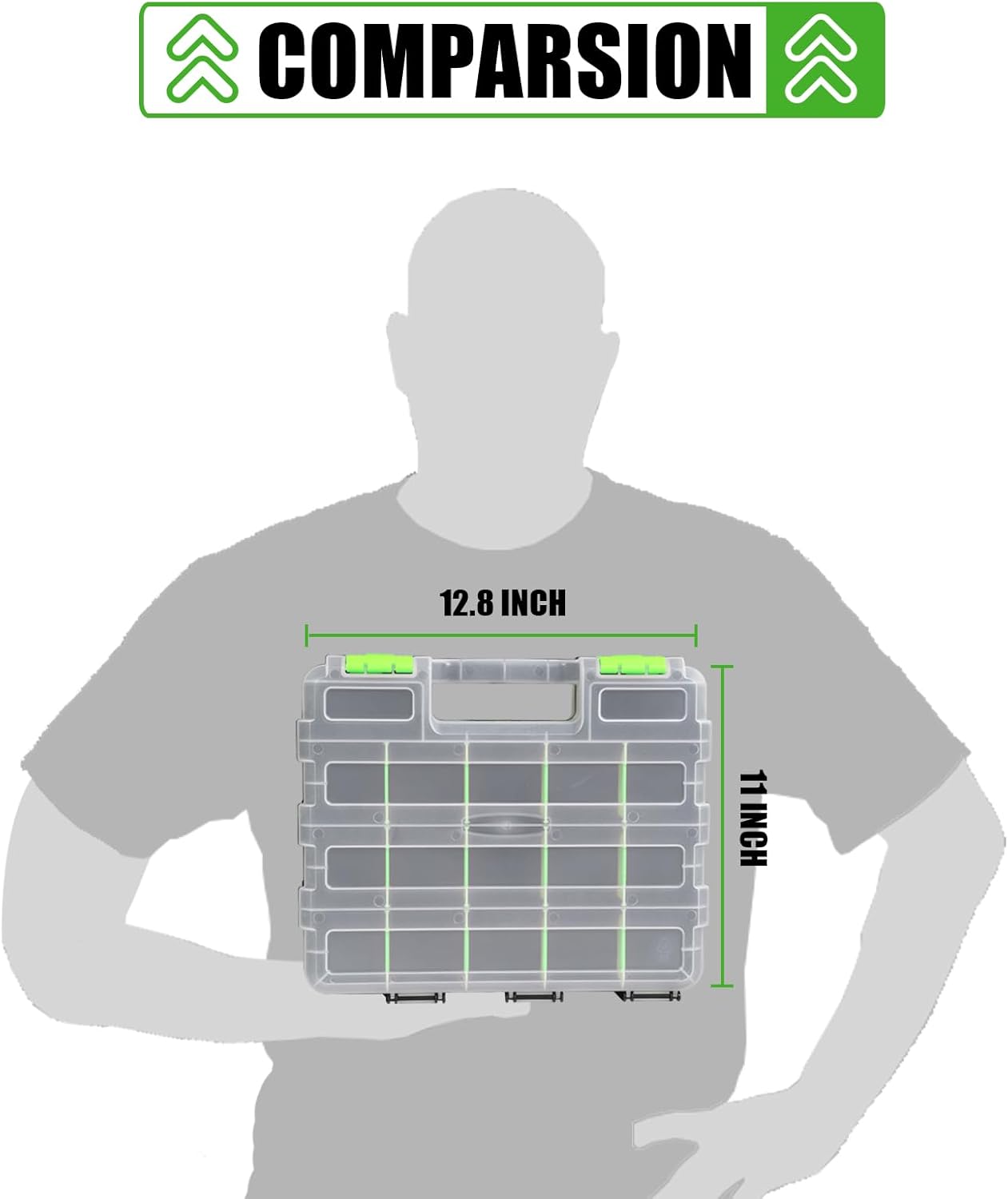 Generic Tool Box with Transparent Lid, Double Side 34-Compartments Organizer Box with Removable Dividers for Hardware, Screws, Bolts, Nails, Beads, Jewelry and Fishing Accessories, Green, 2 Packs