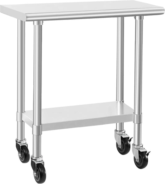 HARDURA Stainless Steel Commercial Table Prep & Work Table with Casters Heavy Duty Metal Table with Wheels NSF 430 14×30 Inches