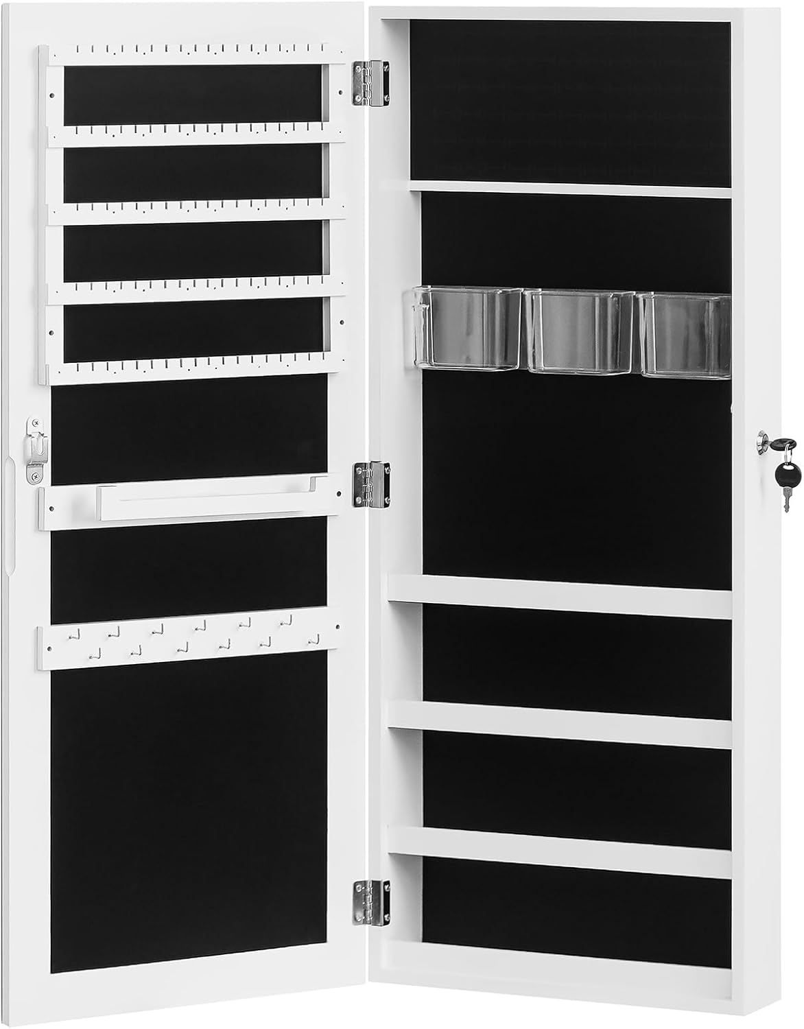 Jewelry Armoire Cabinet with Full Length Mirror,Mirror with Jewelry Storage Wall/Door Mounted, Lockable Jewelry Armoire Organizer,White