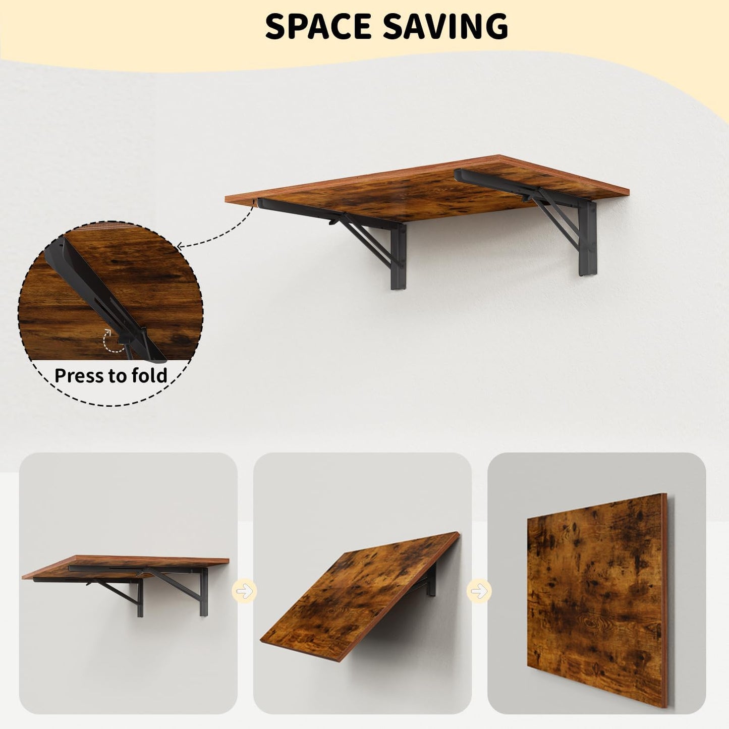 GOYLSER Wall Mounted Folding Table Floating Desk for Dining, Laundry Room, Office, Fold Down Desk with Bracket