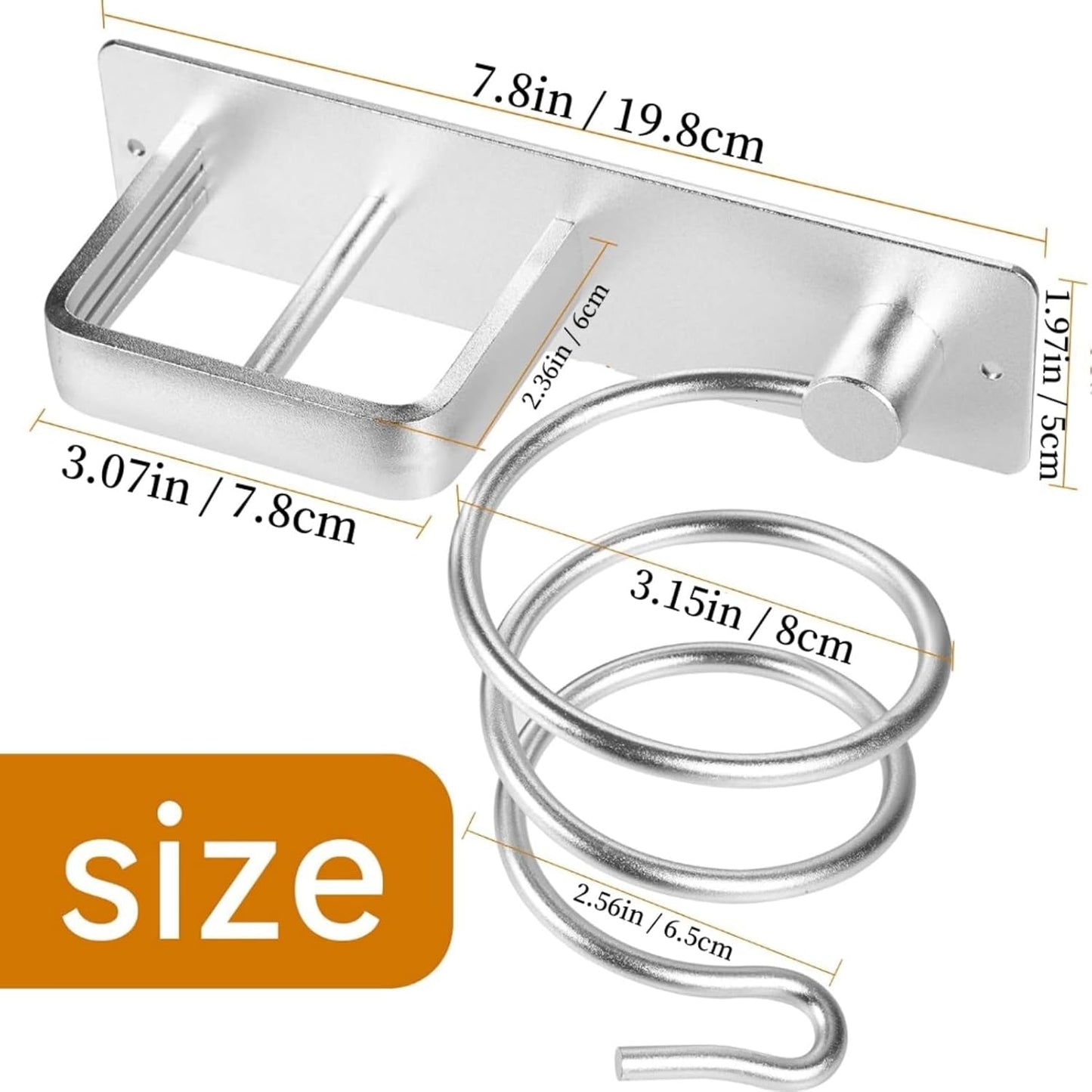 YUET Hair Dryer Holder Hairdryer Station Wall Mounted Spiral Shelf Bracket Stand Hanger Straightener Organizer Blow Storage with Holes Rack For Bathroom Aluminum Professional (Silver)