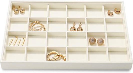Stackable Beige Jewelry Organizer Tray Premium Microfiber 24 Grid Jewelry Display Trinket Earring Ring Organizer Tray