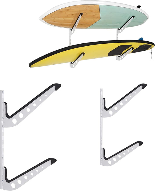 2 Board Surf Rack Wall Mount for Surfboard, Wakeboard, Snowboard Storage Adjustable Wall Hangers Boards Display