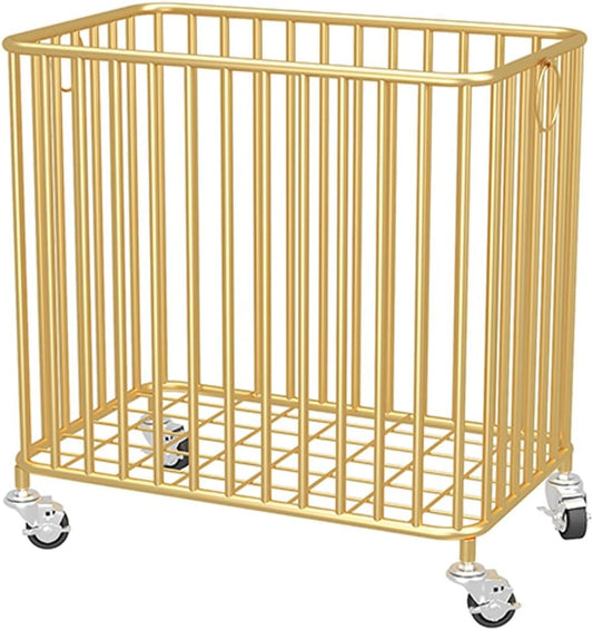 Easyars Rolling Laundry Hamper with Wheels,Large-size Metal Laundry Basket Cart,Clothes or Linen Storage Organize Hamper Bin for Living Room,Bathroom,Closet or Children Bedroom,Gold