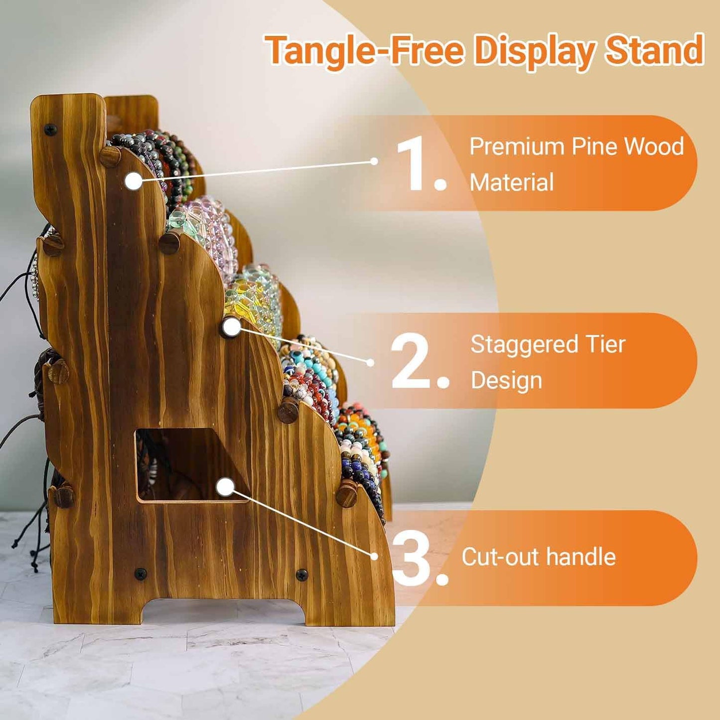 Wooden Bracelet Holder 8 Tier Jewelry Bracelet Display Stand, Portable Organizer for 150-240 Bangles & Scrunchies - for Vendors,Retail Stores, Craft Shows, and Home Storage (vintage)