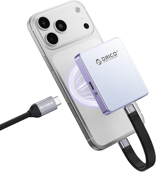 ORICO 10Gbps Magnetic M.2 NVMe SSD Enclosure with PD100W Charging Port 4K ProRes Recording Max 2TB for iPhone 17/16/15 Pro/Pro Max/Plus Support SSD Size 2230/2242 B+M M-Key Diskless AP42P (Blue)