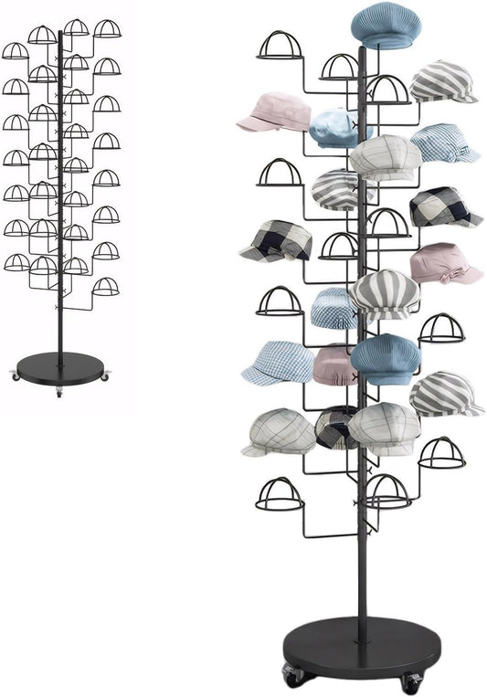 Hat Rack Stand, Metal Hats Display Stand, Standing Hat Rack, Hat Tree Stand with 30 Circular Hooks, Ball Cap Storage Organizer Rack for Stores/Home(Black)