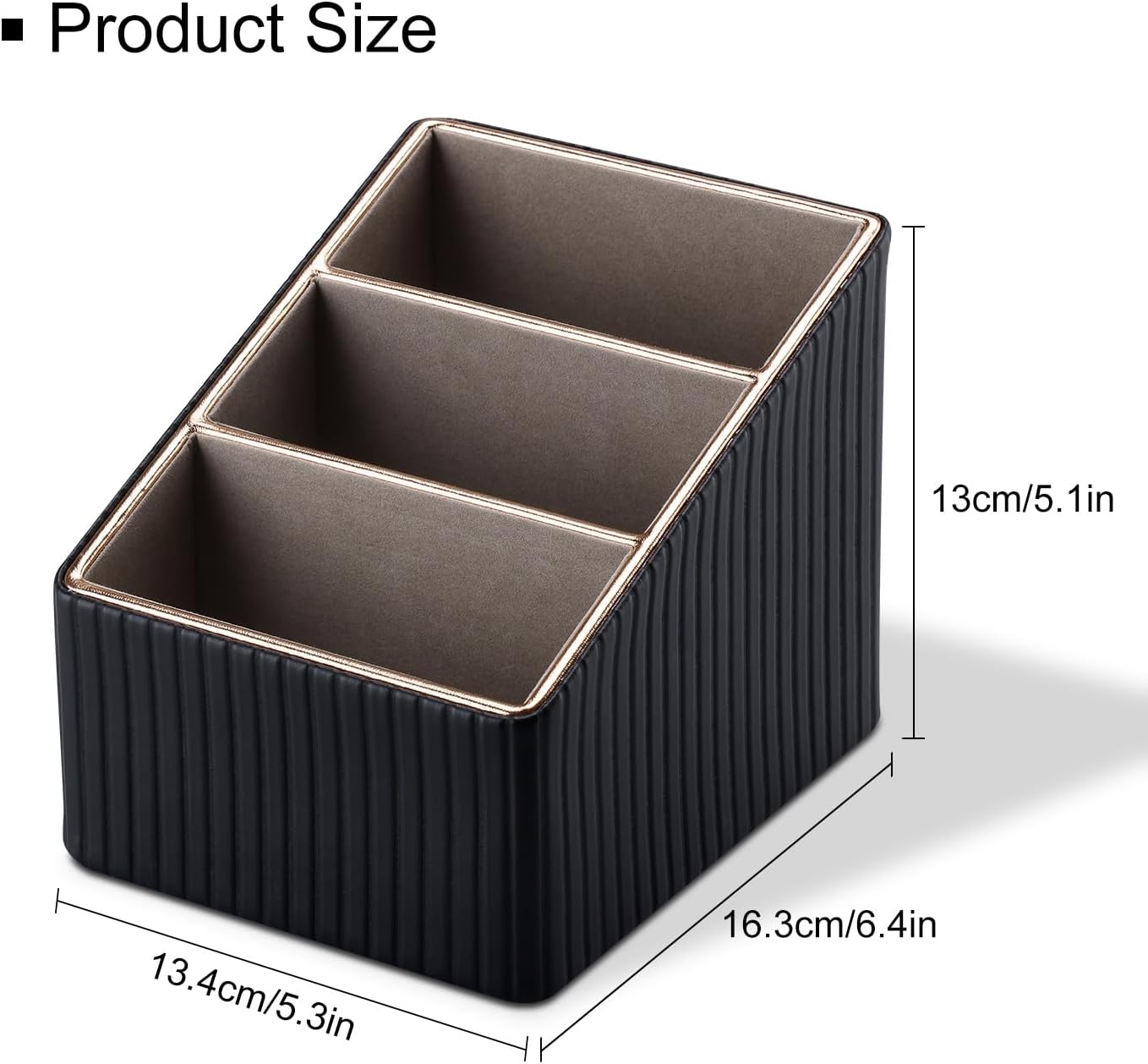 KINGFOM 3 Slot PU Leather Remote Controller Holder, Home Sundries Storage Box, TV Guide/Mail/CD Organizer/Caddy/Holder with Free Cable Desk Organizer (Black Striped)