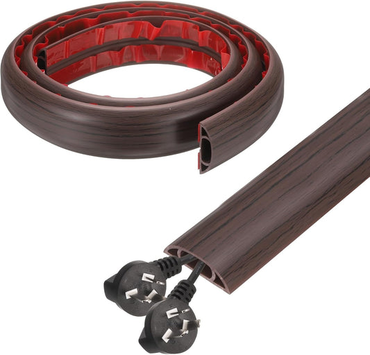 HARFINGTON 4ft Cord Cover Floor W0.6 x H0.33 Inner Channel PVC Hide Extension Cable Floor Wire Hider Wire Covers Protector for Prevent Cable Trips Cables Management, Wood Black