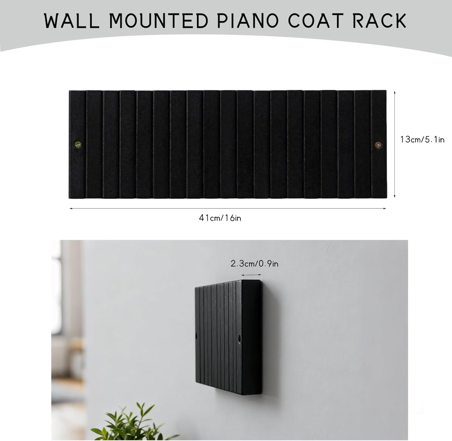 Coat & Hat Hooks Wall Mount with Key Holder, Wall Mounted Coat Rack with 9 Retractable Hangers, Solid Wood Slim Key Holder for Entryway Decor, 17in Natural Finish