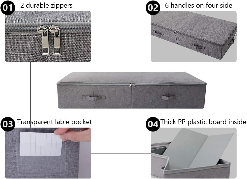 iwill CREATE PRO Under Bed Storage Bin, 100cm Large Foldable Container with Lid | 39.4"x16.9"x7" Dust-Proof Washable Organizer for Shoes, Clothing, Bedding | Durable Plastic Board, Dark Gray