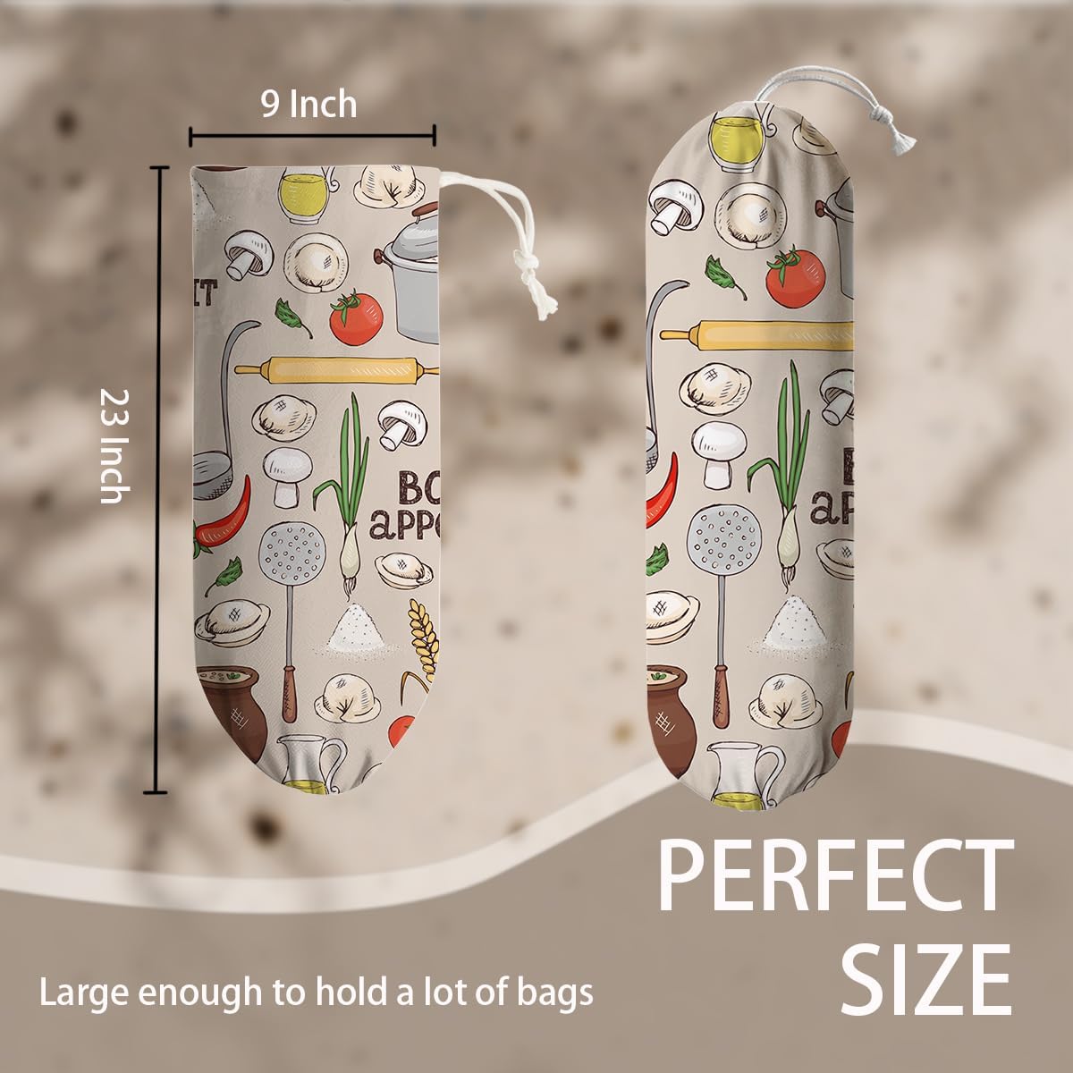 Kitchen Print Plastic Bag Holder, Wall Mount Plastic Bags Organizer, Pantry Organization, Reusable Shopping Bags Holder Dispenser for Kitchen, Housewarming Gift,Pattern Garbage Bag 61