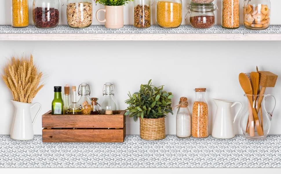 18" W x 96" L Floral Drawer and Shelf Liner for Cabinets, Non-Adhesive Strong Grip Non-Slip Flower Shelf Cabinet Kitchen Shelf Liners for Kitchen Cabinets