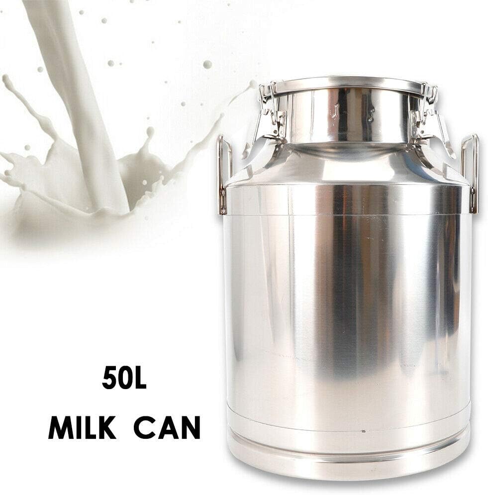 Stainless Steel Milk Can Heavy Duty Milk Jug Milk Bucket Water Jug Ice Bucket Wine Pail Bucket Bottle Tote Jug with Sealed Lid Liquid Storage (50L)