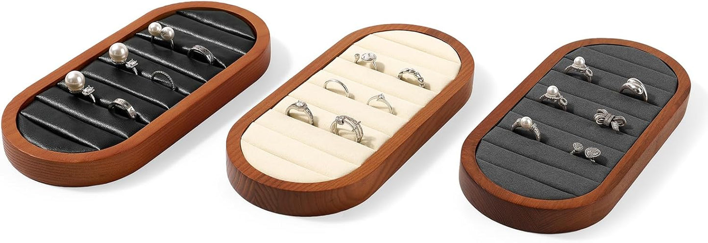 Solid Wood Jewelry Display Tray for Rings & Stud Earrings - Black Small Jewelry Organizer Tray for Retail Store, Home Vanity or Gift (9.45"x4.33")