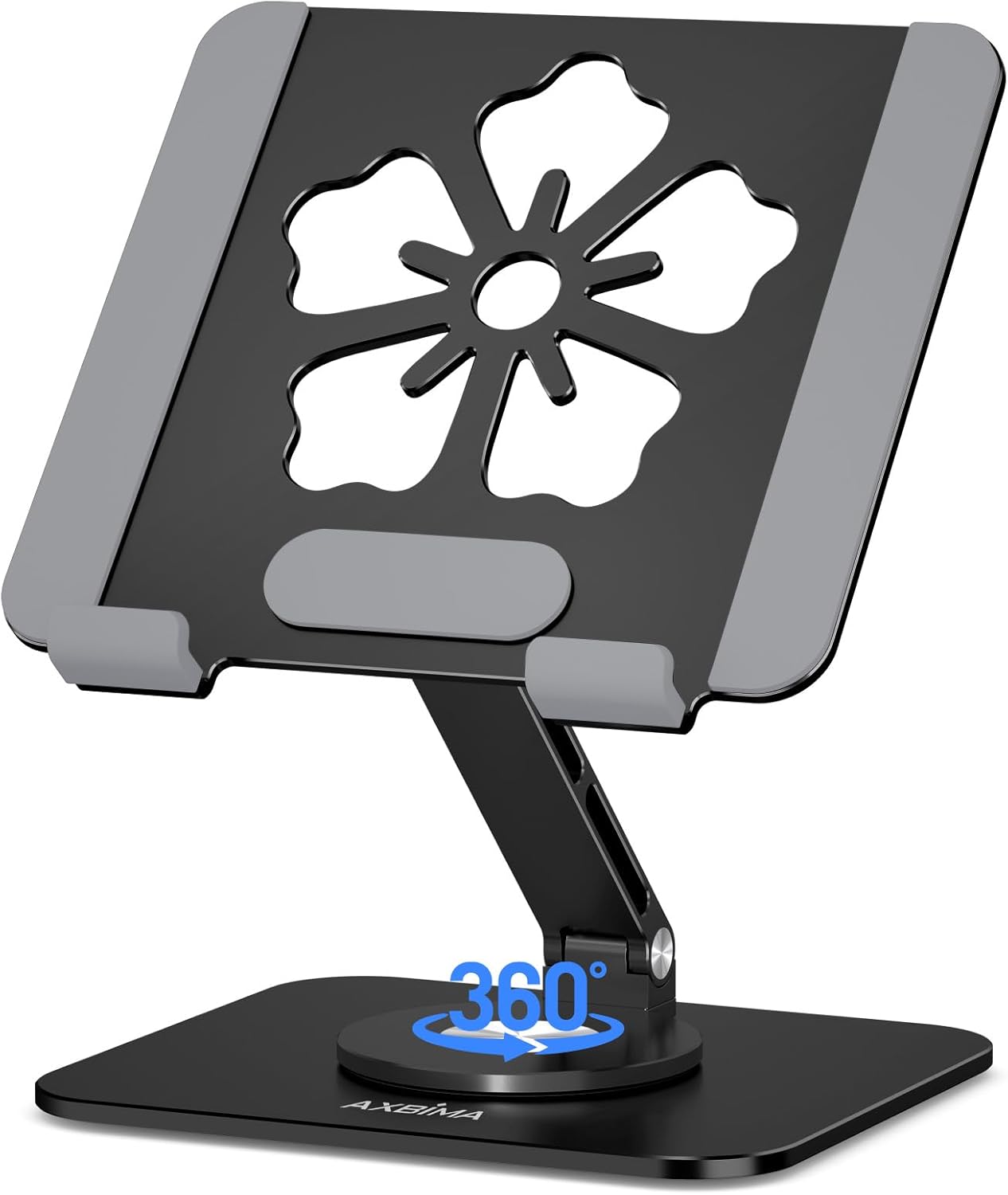 Tablet Stand for iPad, 360° Rotating Aluminum Foldable Holder – Adjustable Desk Stand | Fits iPad Pro 12.9/11,Samsung Galaxy Tab – Portable for Home, Office & Travel,Black