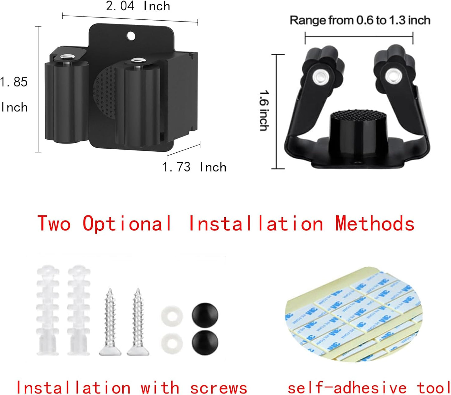 Broom Holder Wall Mount 25 Pack Broom and Mop Organizer Wall Hanging Clamp Clip Hanger Stainless Steel Gripper Mounted Utility Rack with Installation Screws Self Adhesive for Shovel Handle Black