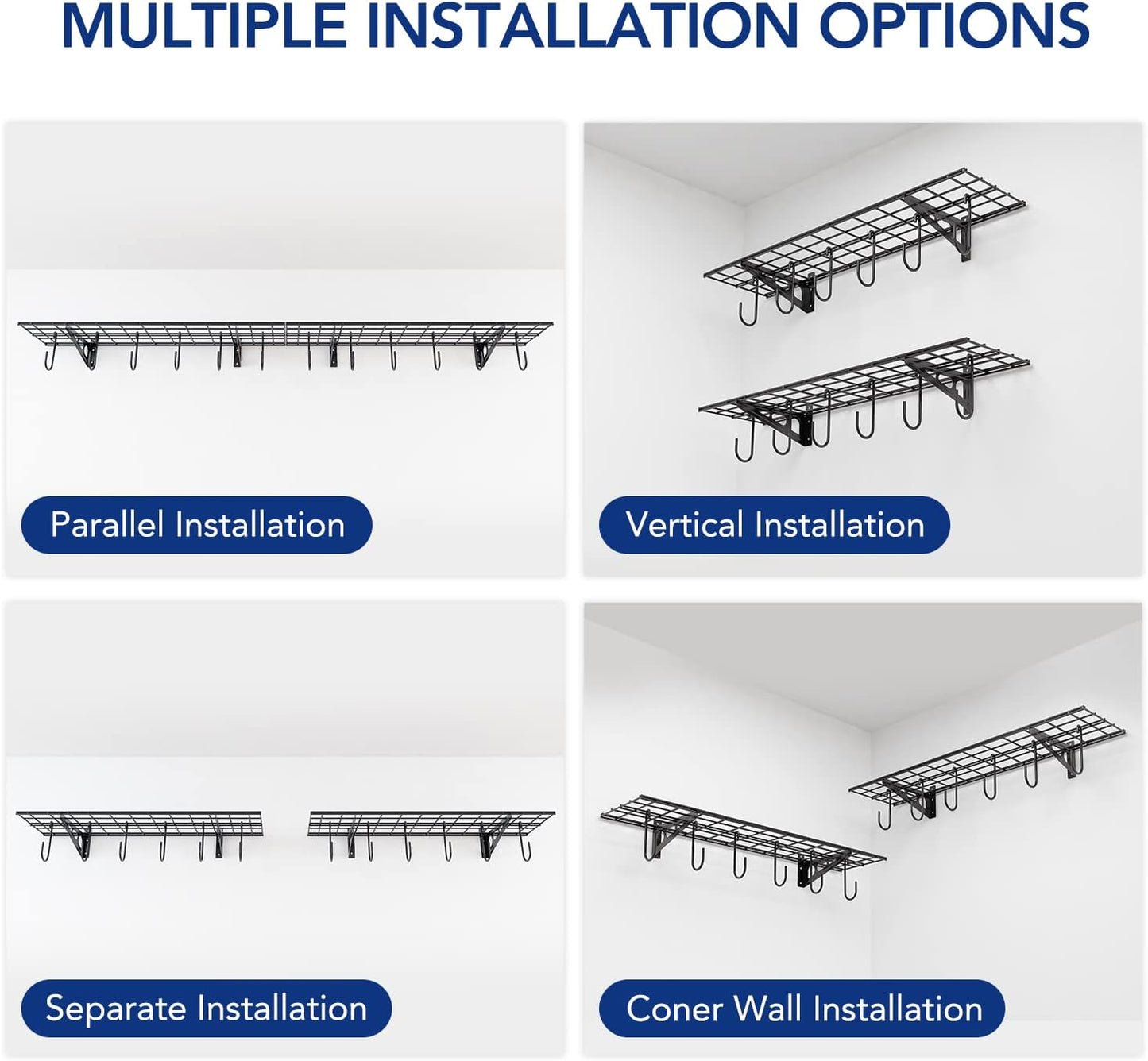 FLEXIMOUNTS Garage Wall Shelving, 1x4 ft, Includes 6 Bike Hooks, Wall Shelf Garage Organization System w/Bike Hangers, Storage Rack, Floating Shelves, 150 lbs Weight Capacity (1 Pack), Classic Series