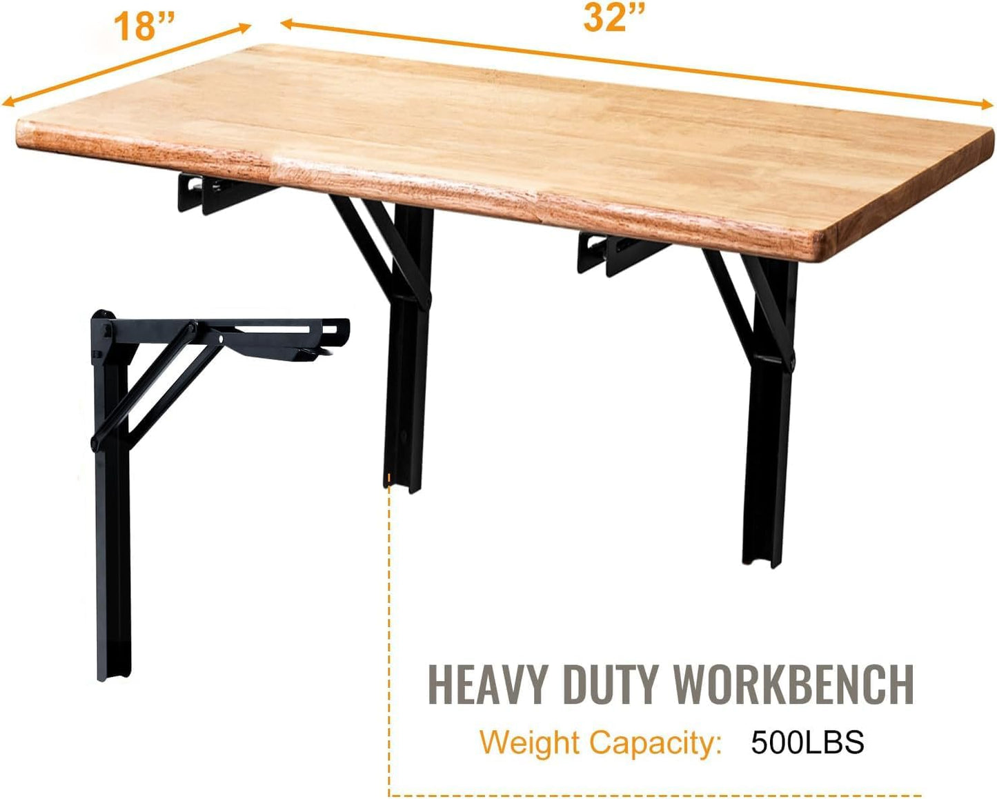 Wallmaster Wall Mounted Folding Workbench Heavy Duty Fold Down Table Utility Bench Solutions Laundry Shelf Wall Desk with Metal Shelf Bracket (32 x 18)