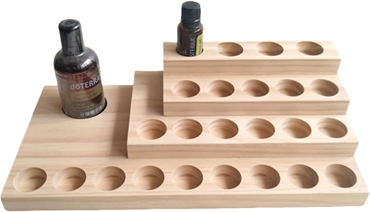 Wooden Essential Oil Rack 4 Tier Essential Oil Holder Shelves for Oil Solid Wood Essential Oil Organizer 25-Bottle Essential Oil Display Stand Tabletop Storage Rack for 5-20ml Bottles