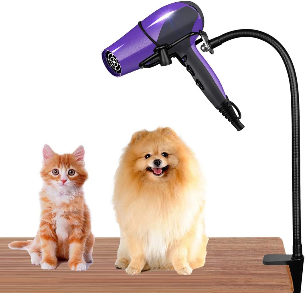 LUEXBOX Hands Free Blow Dryer Holder, Stainless Steel Hair Dryer Stand Clamp Mount for Countertop, Adjustable Hair Dryer Holder for Dog Grooming Table Arm with Clamp (Black)