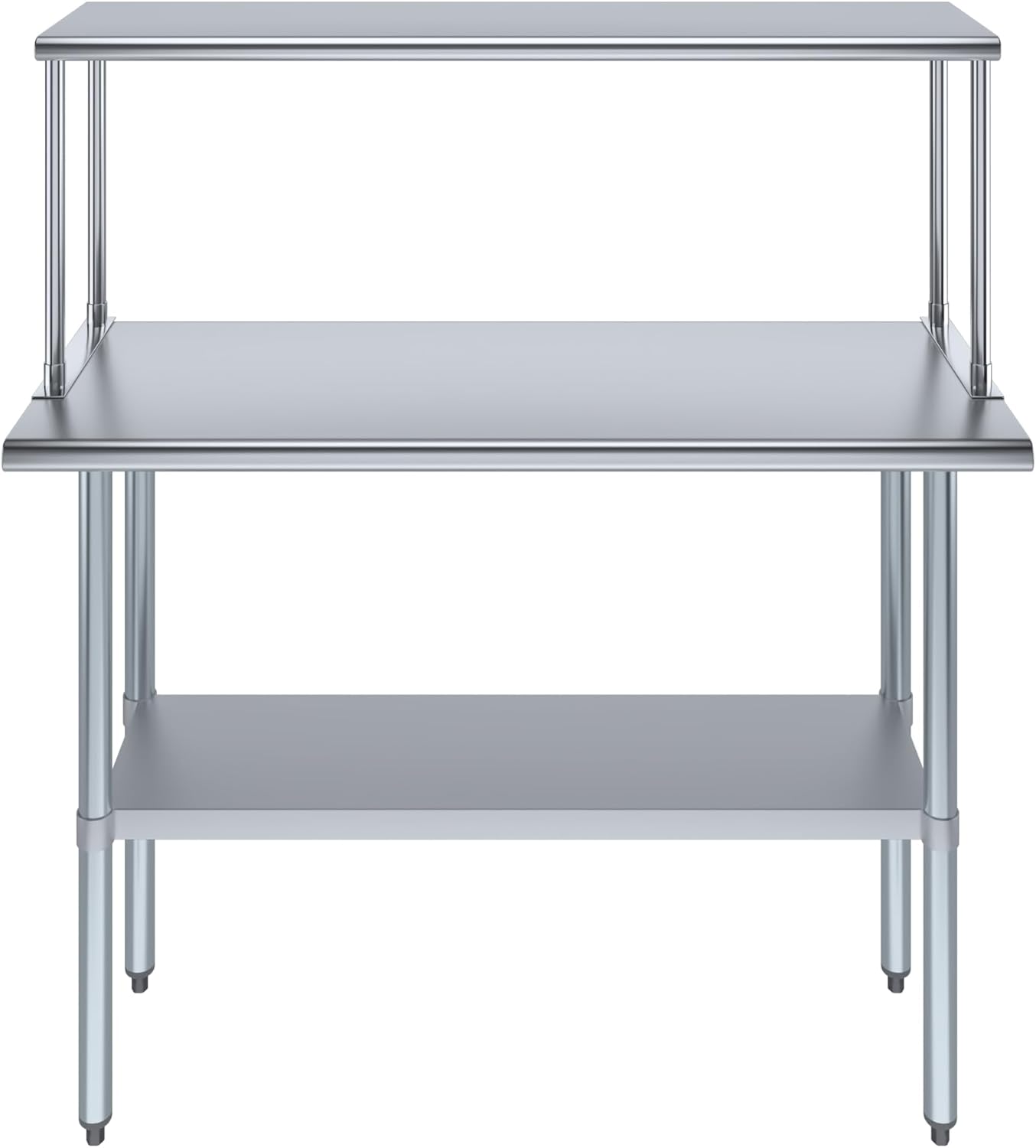 Stainless Steel Work Table with Wide Single Tier Overshelf | Metal Kitchen Prep Table & Shelving Combo (18" x 48" Work Table + 12" Overshelf)