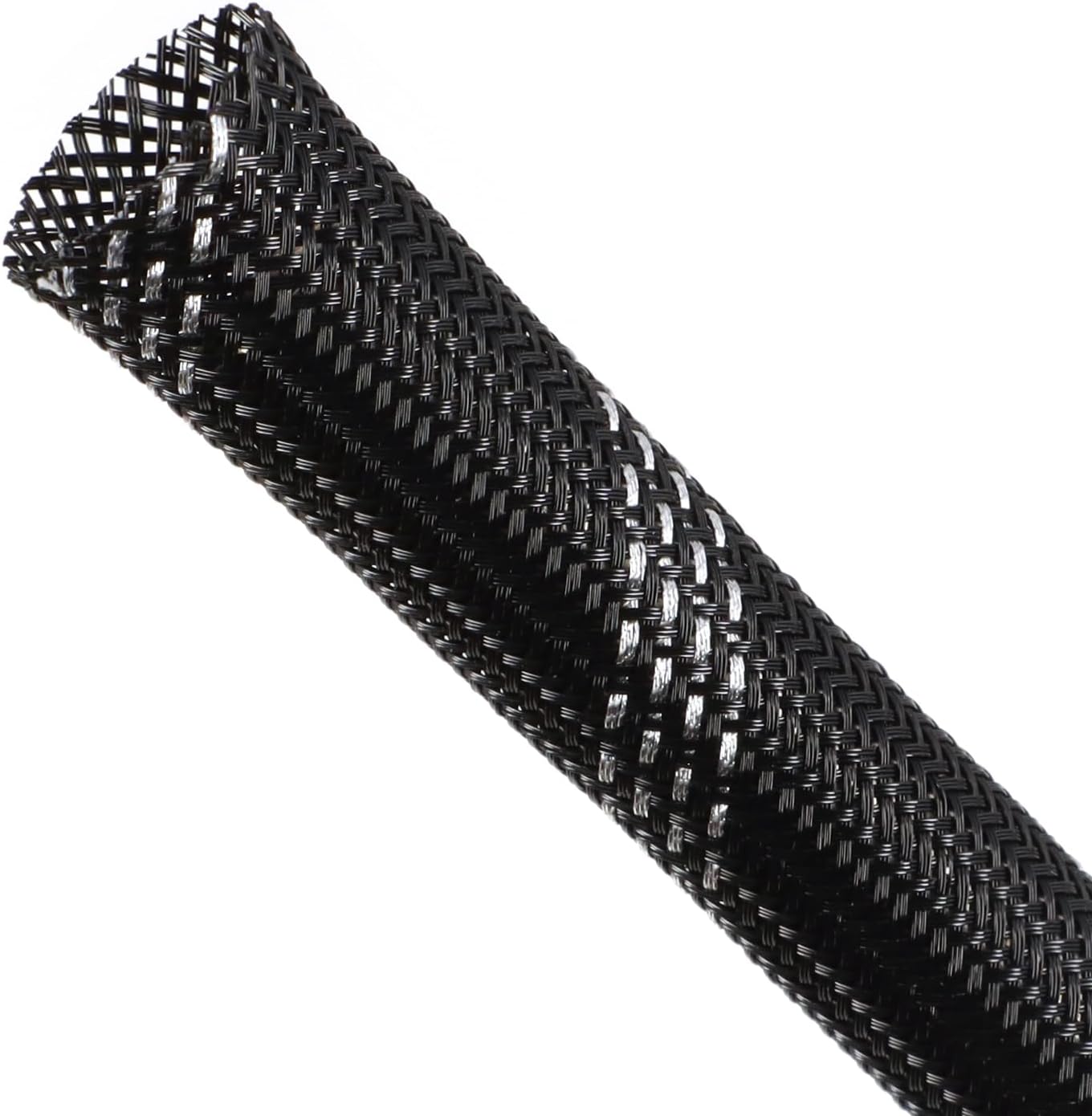 Braided Cable Sleeving, PET Expandable Braided Cable Sleeve, Flexible Mesh Sleeving Cord Management for Audio Video and Other Home Device, Cord Protector from Pets (Black Silver, 1/8" x 25ft)
