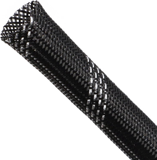 Braided Cable Sleeving, PET Expandable Braided Cable Sleeve, Flexible Mesh Sleeving Cord Management for Audio Video and Other Home Device, Cord Protector from Pets (Black Silver, 1/8" x 25ft)