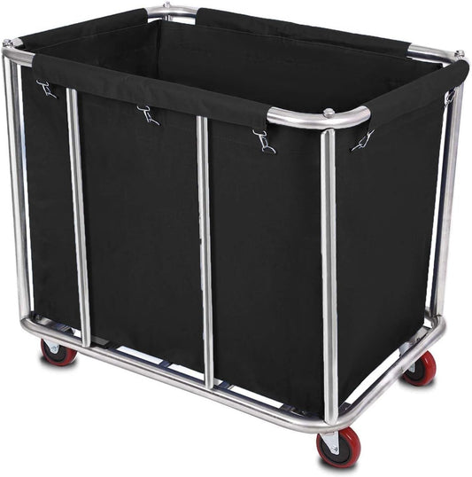 105 Gal Rolling Laundry Basket, Commercial 400L Large Capacity Heavy Duty Clothing Laundry Cart with Stainless Steel Frame and Removable Bag