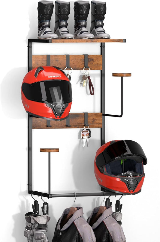 Urban Deco Motorcycle Helmet Holder Wall Mount, Helmet Rack with 4 Hat Stands, Helmet Stand for Display Wall Mount, Motorcycle Accessories Gear Storage for Men, Large