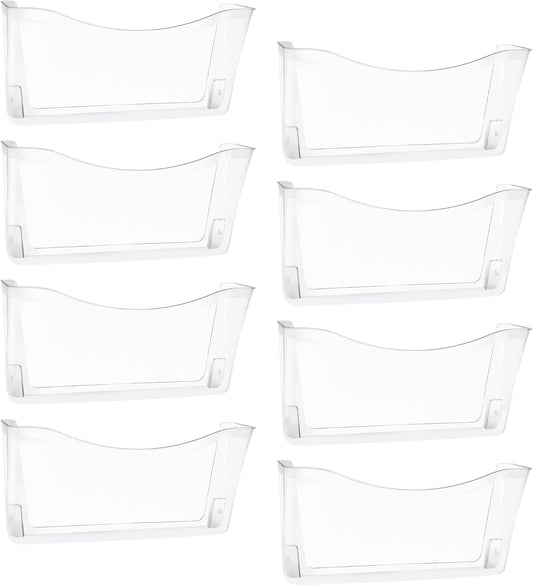 EASEPRES 8 Pack Clear Single Pocket Hanging File Organizer, Plastic Wall Mount Paper Mails Magazines Holder, Mounted Folder Bins for Office, School and Home, 13.85x3.14x6.88 inches