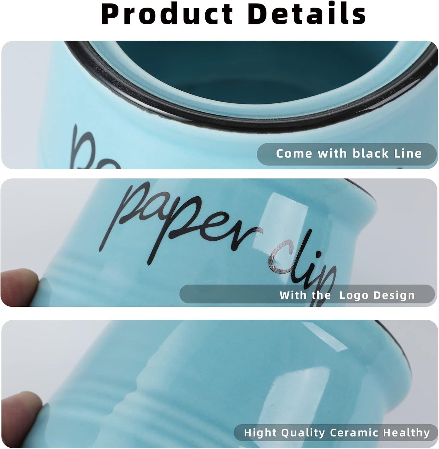 ONTUBE Farmhouse Paper Clip Holders,Ceramic Binder Clip Dispenser Organizer for Desk ,Cute Office Push Pins Holder,12 oz (Turquoise)