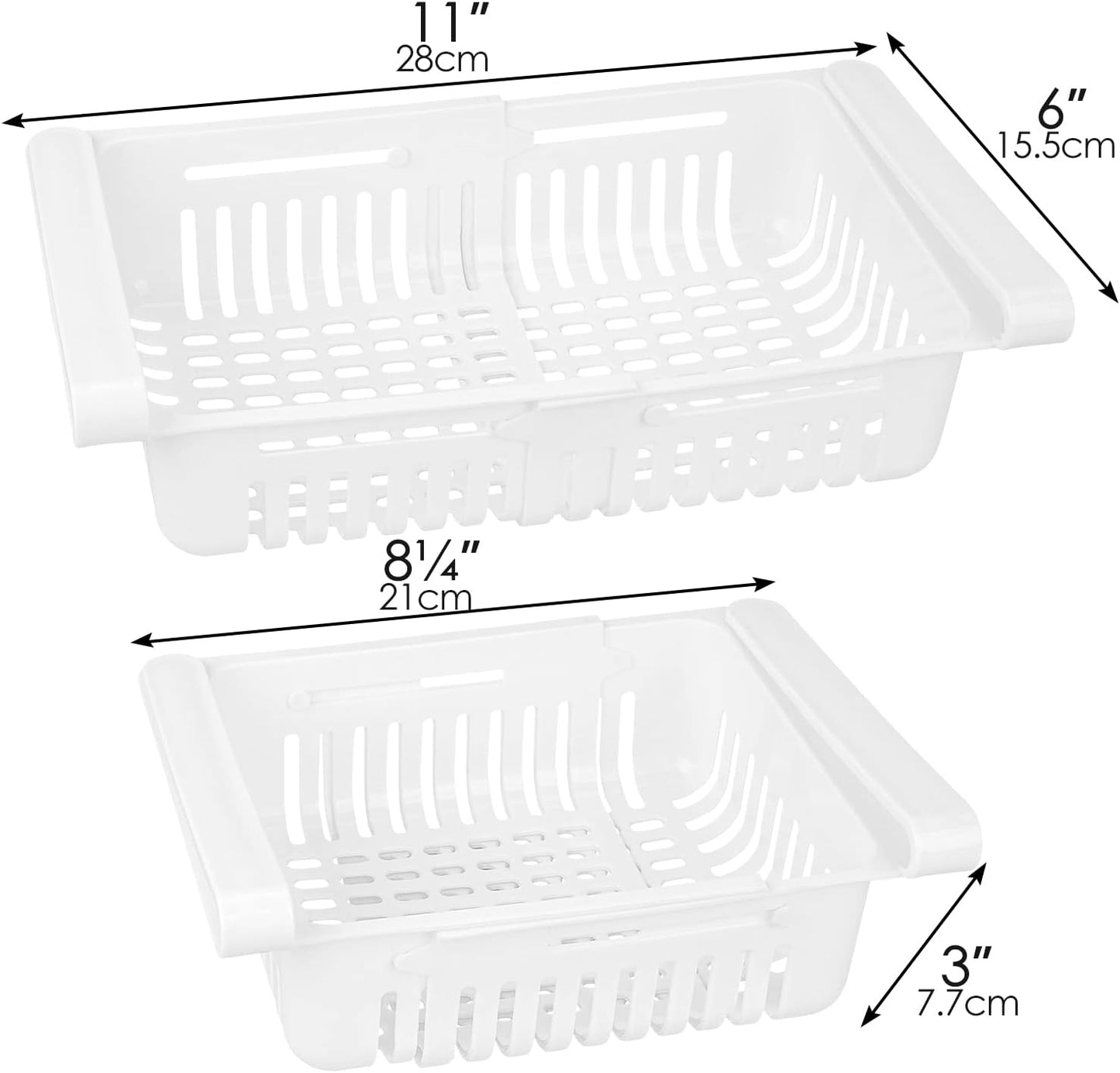 Refrigerator Drawer Organizer 2 Packs Retractable Drawer Refrigerator Storage Box, Unique Design Pull Out Storage Box, Sliding Shelves Refrigerator Hanging Organizer
