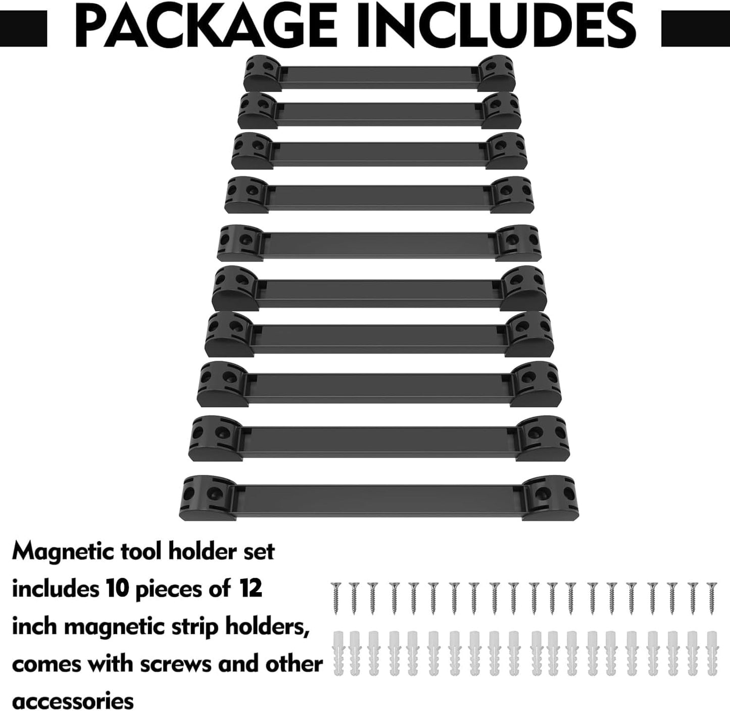 12" Magnetic Tool Holder, 10 Packs Storage Strips Tool Magnet Bar PVC Coated for Garage Organizer Mounted Hanging Strip,Heavy Duty of Magnetic Holder Easy to Install