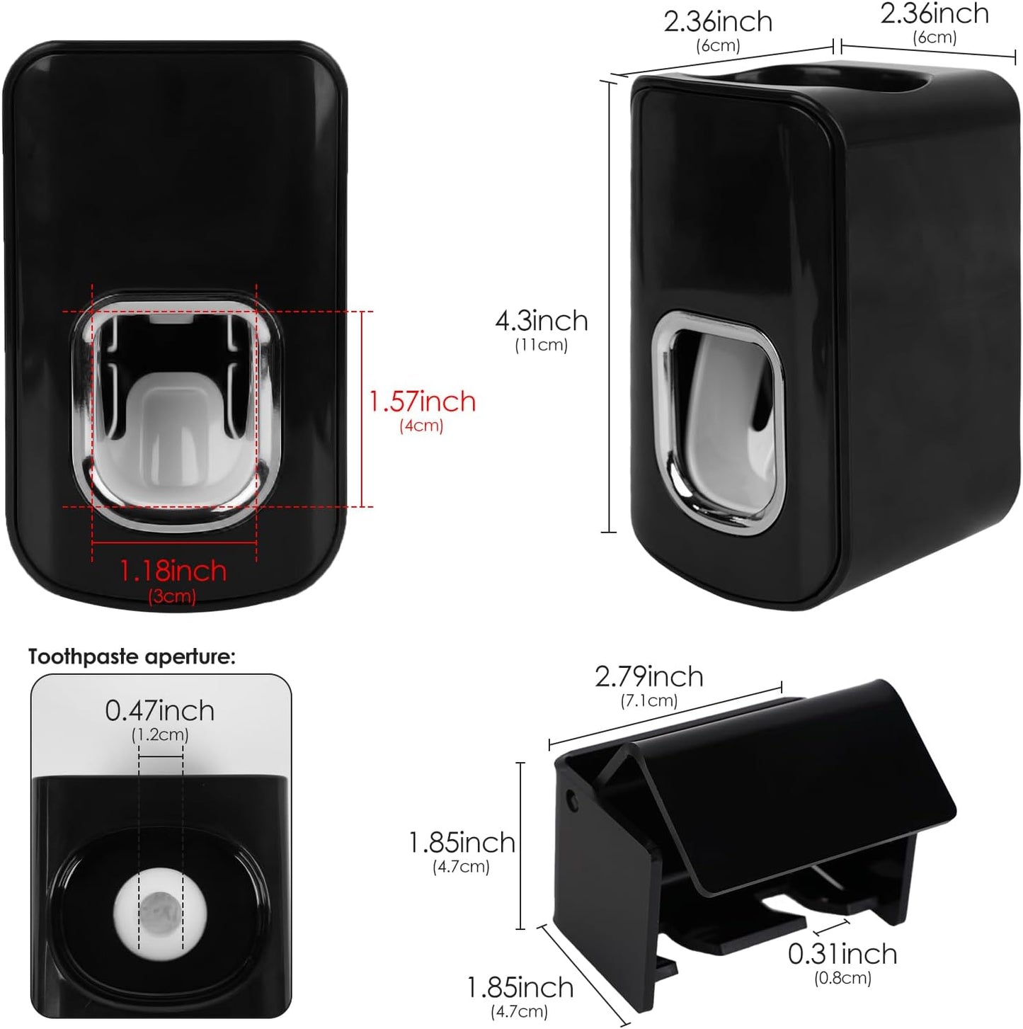 2 Slots Wall Mount Toothbrush Holder with Cover, Self Adhesive Toothbrush Storage Organizer for Shower, Toothbrush Hanger with Automatic Toothpaste Squeezer Dispenser(Black)