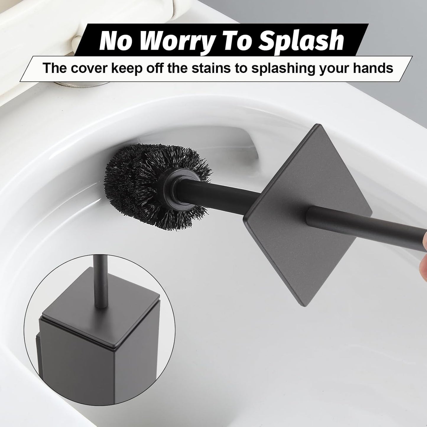 BGL Toilet Brush and Holder Set Gun Grey Wall Mounted for Bathroom Square Design