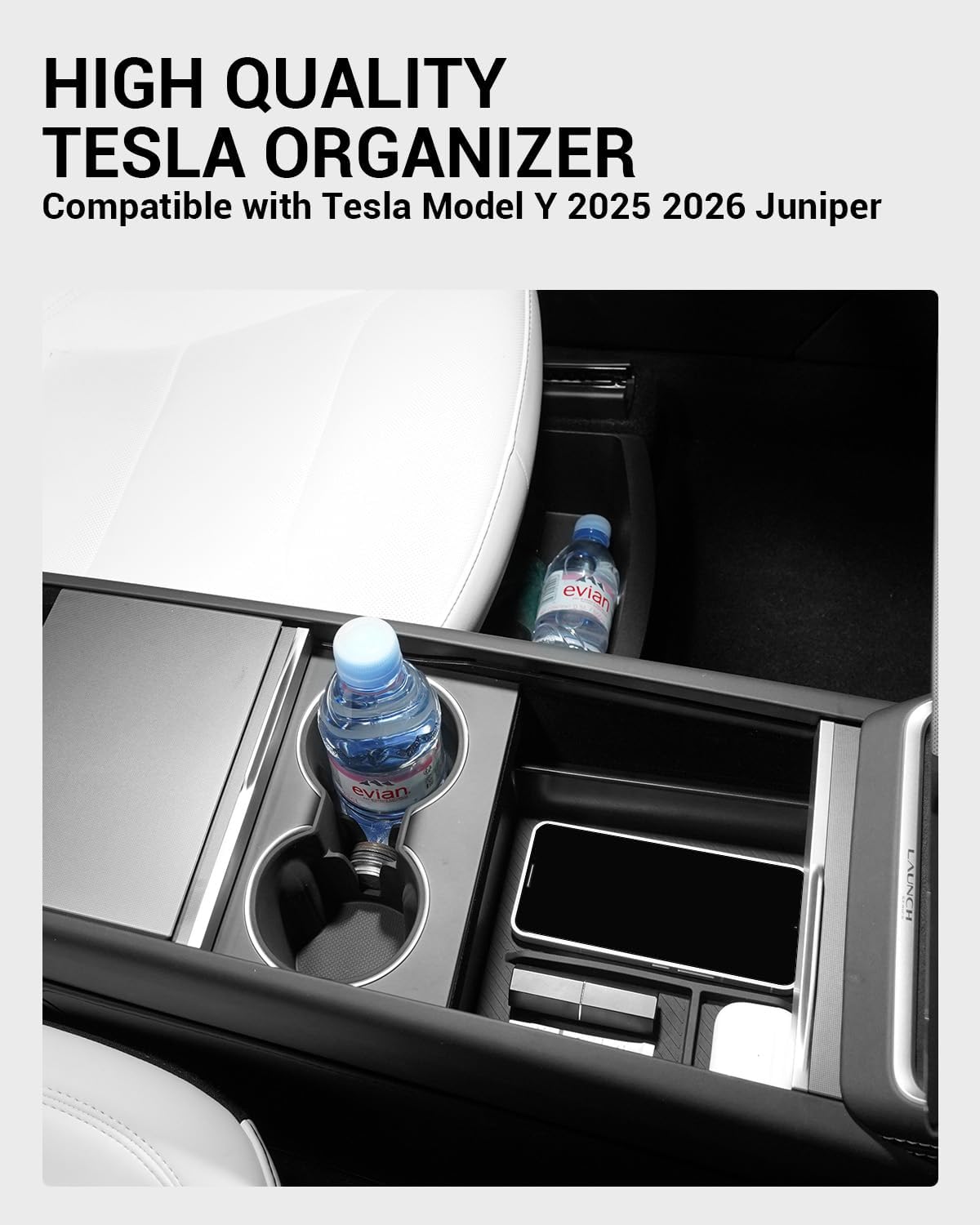 Motrobe 6PCS 2026 Tesla Model Y Juniper Center Console Organizer Tray Cup Holder Armrest Storage Box Under Seat Storage Box Model Y Juniper Accessories (Standard/Premium/Performance 2025/2026)