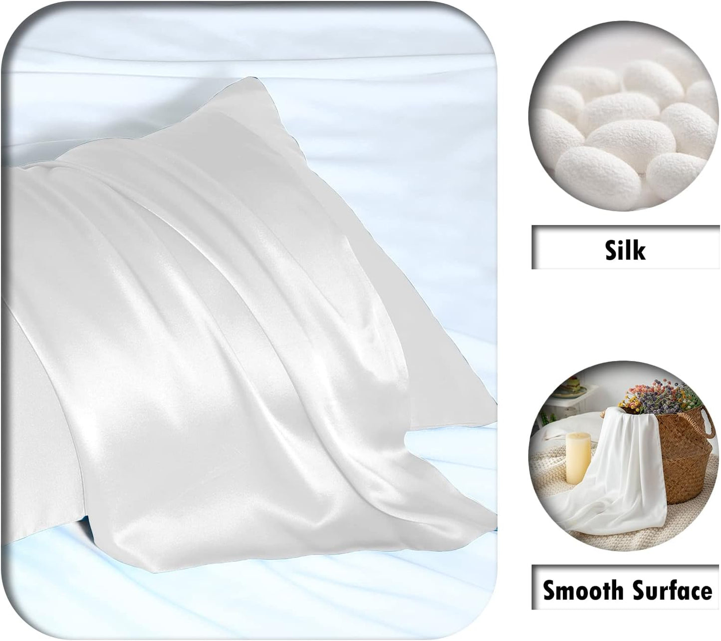 Silk Pillowcase for Hair and Skin,Soft,Breathable and Sliky 100% Silk Pillowcases King Set of 2,Both Sides Natural Mulberry Silk Pillow Cases with Hidden Zipper(King Size 20"X 36",2pcs)