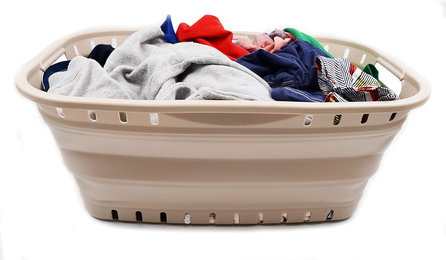 SAMMART 44L Collapsible Plastic Laundry Basket - Foldable Pop Up Storage Container/Organizer - Portable Washing Tub - Space Saving Hamper/Basket (1, Apricot), Size : 25.4 x 17.3 x 10.2 inches