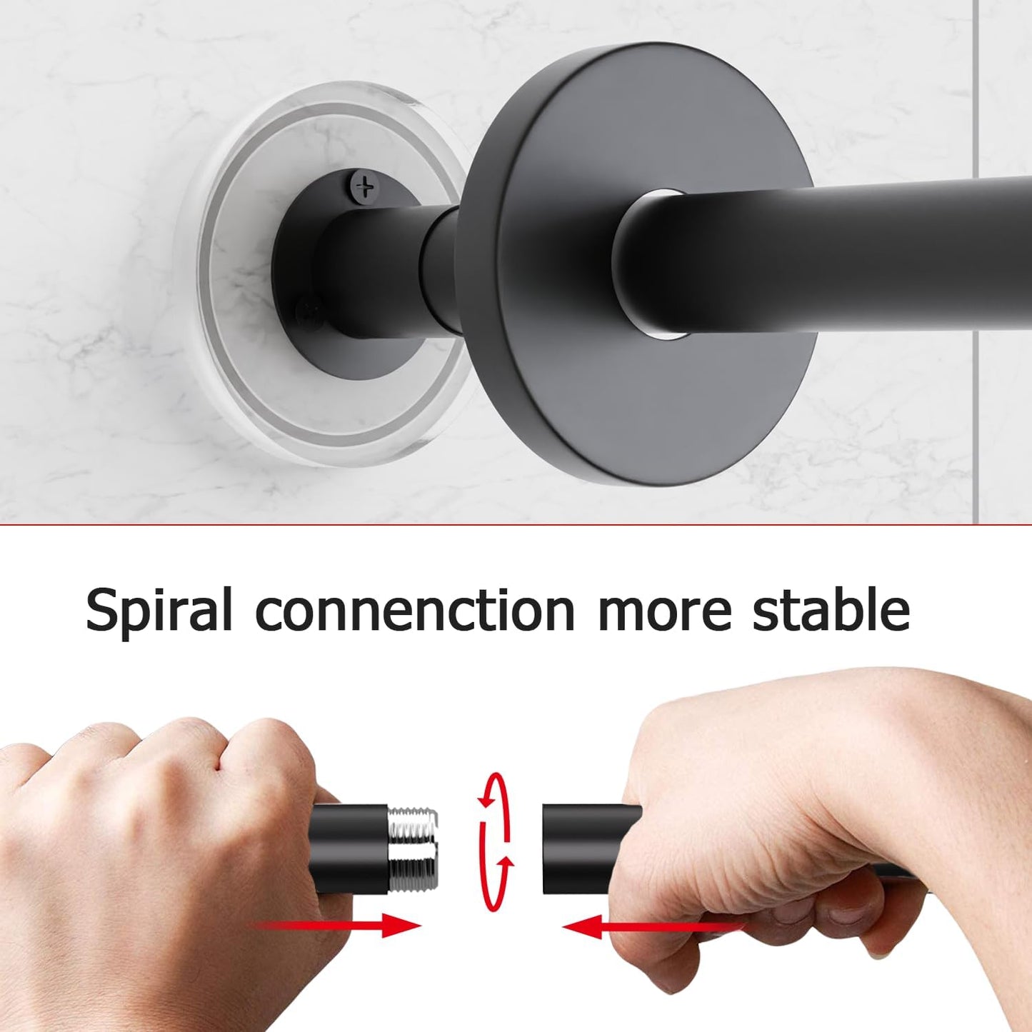 Stretchable 304 Stainless L Shaped Bathroom Bathtub Corner Shower Curtain Rod Rack (Black 24"-69" x 24"-85", Maximum size 114''), Drill Free Install, for Bathroom,Clothing Store,Private space